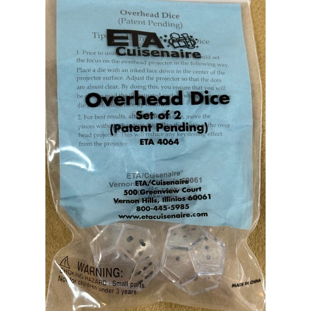ETA Cuisenaire Overhead Dice Set Transparent Homeschool Educational Tools VTG